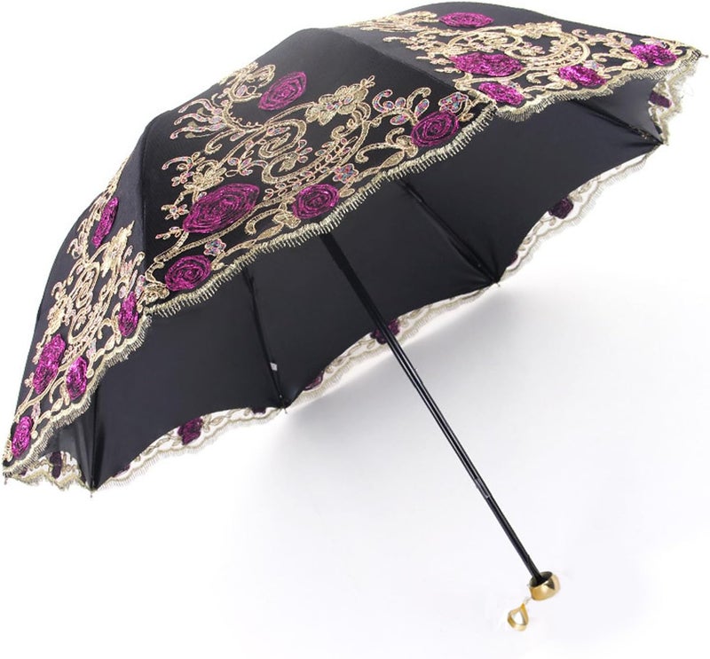 Aikelai Vintage Lace Umbrella, UPF50+ Sun Umbrella, 3D Flower Chinese Embroidery Compact Folding Umbrella for Walking, Wedding, Tea Party,Photo Shooting - Image 4